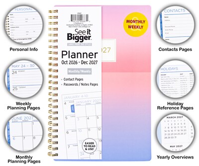2026-2027 Overland Travelware 0.75" x 5.75" Calendar Year Weekly & Monthly Standard Planner, Paperboard Cover (90687)