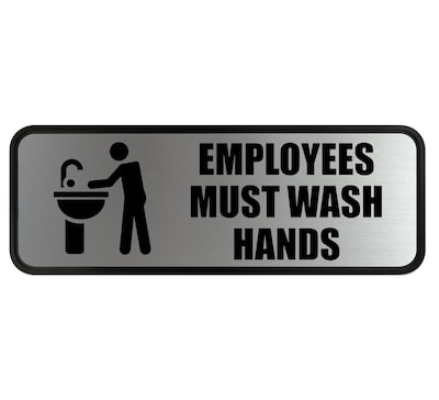 Cosco EMPLOYEE MUST WASH HANDS Sign, 9 x 3, Black, 3/Set (098205PK3)