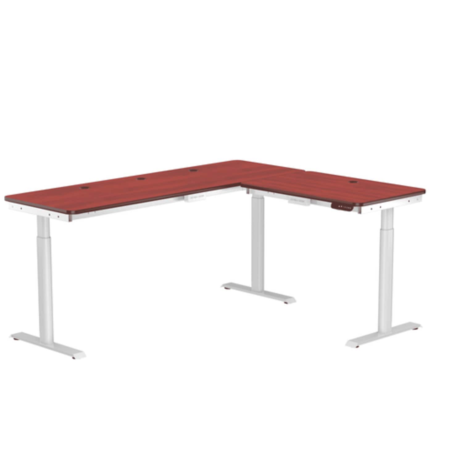 VersaDesk PowerLift 60W Electric L-Shaped Adjustable Standing Desk, Cherry/White (PLLSD7260-WC-APP)