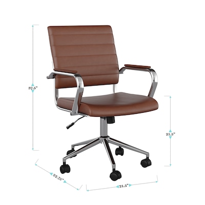 Martha Stewart Piper Faux Leather Swivel Executive Chair, Saddle Brown/Polished Nickel (CH2209212BR)