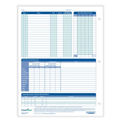 ComplyRight 2026-2027 Fiscal Year Attendance Calendar Cards, 50/Pack (A42005015)