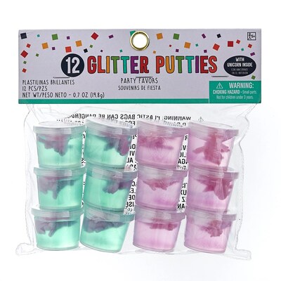 Party City Glitter Unicorn Putty with Toy, Assorted Colors, 12/Pack (AM3902410-NS)