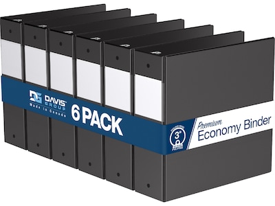 Davis Group Premium Economy 3 3-Ring Non-View Binders, Black, 6/Pack (2314-01-06)