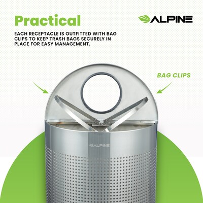 Alpine Industries Stainless Steel Trash Can, 12 Gallon, Silver (ALP438-12HR-SS)