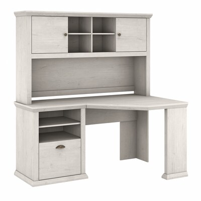 Bush Furniture Yorktown 60 Corner Desk with Hutch, Linen White Oak (YRK008LW)