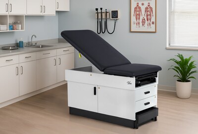 Viva Comfort Slimline Exam Table Base with Leg Rest, Step Stool and Drawers, 420 lbs Capacity, Black (ADI996-FBASE-M2-BLK)