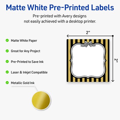 Avery Square Laser/Inkjet Multipurpose Labels, 2 x 2, White, 120/Pack (19479370944)