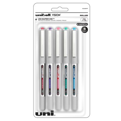 uni-ball VISION Rollerball Pens, Fine Point, Assorted Colors Ink, 5/Pack (60381)