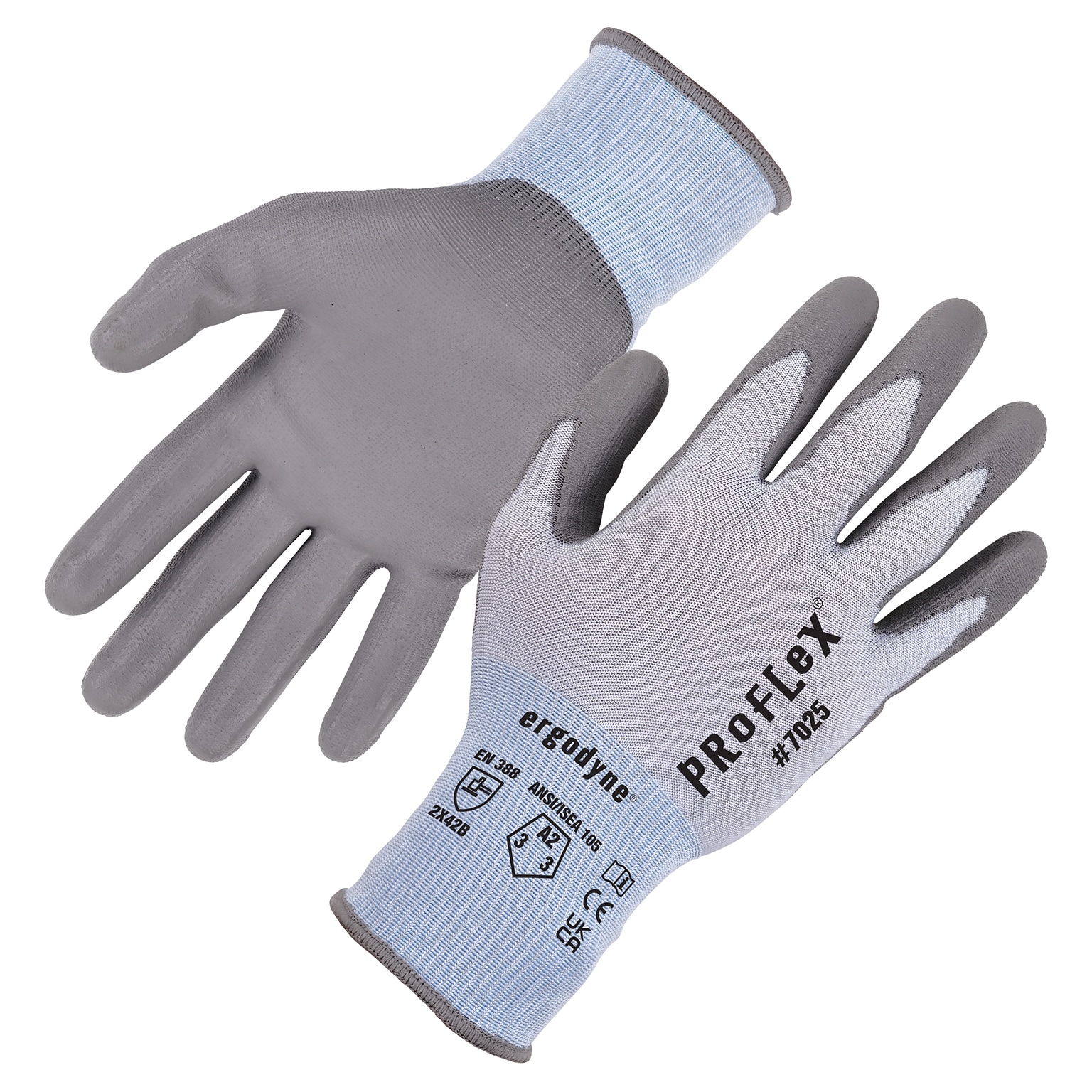 Ergodyne ProFlex 7025 PU Coated Cut-Resistant Gloves, ANSI A2, Blue, XL, 1 Pair (10435)