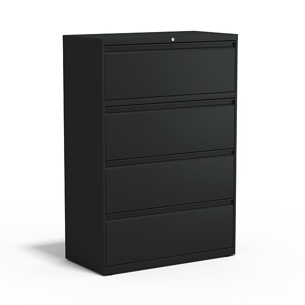 Quill Brand® Commercial 4 File Drawer Lateral File Cabinet, Locking, Black, Letter/Legal, 36W (20057D)