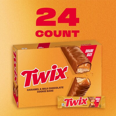 Twix Share Size Caramel Chocolate Cookie Bar, 3.02 oz., 24/Box (MMM35387)