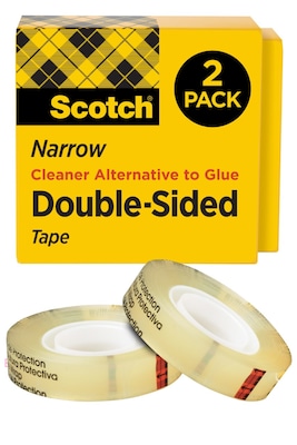 Scotch Permanent Double Sided Tape Refill, 0.5 x 25 yds., 1 Core, Clear, 2/Pack (665-2PK)