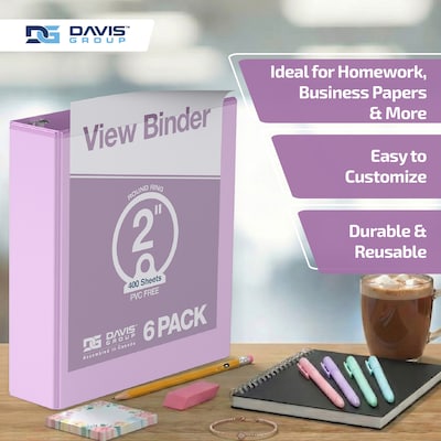 Davis Group Standard View 2" 3-Ring Binders, Lavender, 6/Pack (7413-13-06)