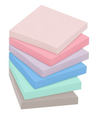 Post-it® Recycled Super Sticky Notes, 3 x 3, Wanderlust Pastels Collection, 90 Sheets/Pad, 12 Pads