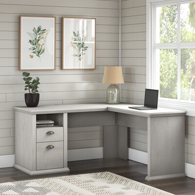 Bush Furniture Yorktown 60" L-Shaped Desk with Storage, Linen White Oak (WC40430-03)