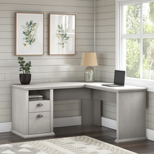 Bush Furniture Yorktown 60W L Shaped Desk with Storage, Linen White Oak (WC40430-03)