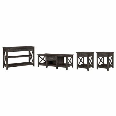 Bush Furniture Key West Coffee Table with Console Table and 2 End Tables, Dark Gray Hickory (KWS024GH)