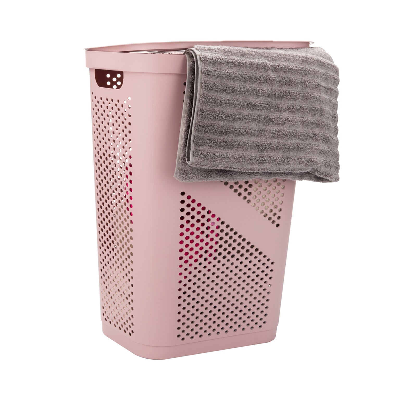 Mind Reader Perforated Plastic Hamper with Lid, Pink (HBIN60-PNK)