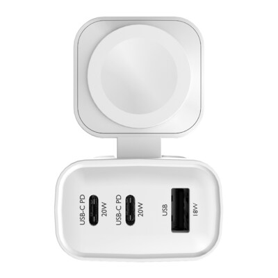 HyperGear SpeedBoost 3-Port USB Wall Charger with Built-in Apple Watch Charger, 43W, White (16314)