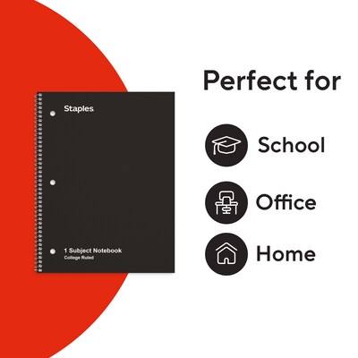 TRU RED 1-Subject Notebook, 8” x 10.5”, College Ruled, 70 Sheets, Black