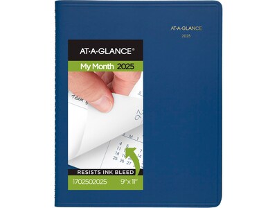 2025-2026 AT-A-GLANCE 9 x 11 Monthly Planner, Faux Leather Cover, Blue (70-250-20-25)