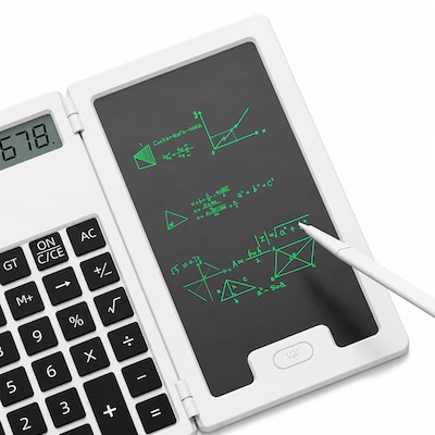 SaharaCase Scientific Calculator with 5-Inch LCD Writing Tablet, 12-Digit Foldable Calculator, White, (KB78)