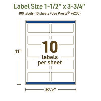 Avery Dissolvable Rectangle Multipurpose Labels, 1.5" x 3.75", Off-white, 100/Pack (94205)