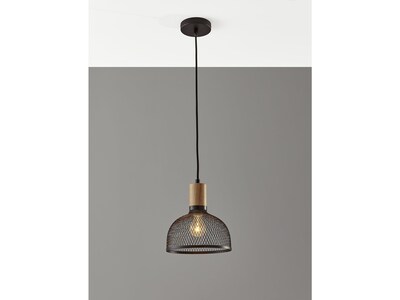 Adesso Dale 1-Light Incandescent/CFL Pendant, Matte Black/Natural Rubberwood (6267-01)