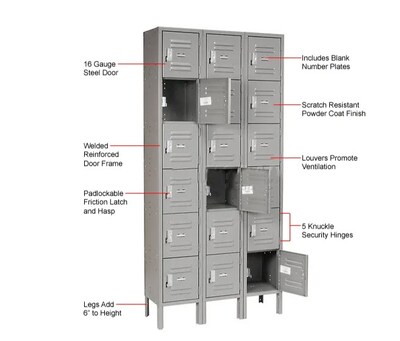 Global Industrial Capital 6-Tier 18-Door Box Locker, 36"W x 12"D x 78"H, Gray (652155GY)