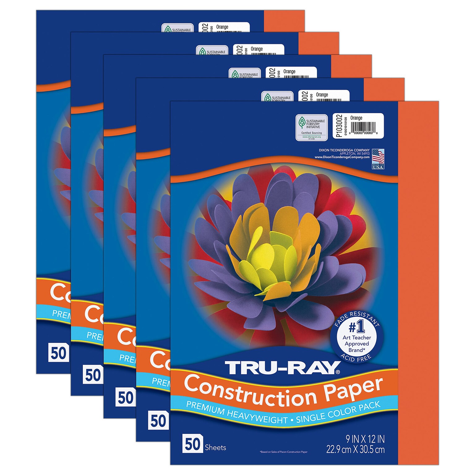Tru-Ray 9 x 12 Construction Paper, Orange, 50 Sheets/Pack, 5 Packs/Bundle (PAC103002-5)
