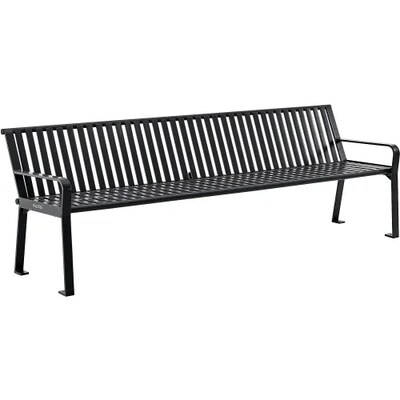 Global Industrial 8 Outdoor Bench w/ Back, Vertical Steel Slat, Black (694855BKKD)