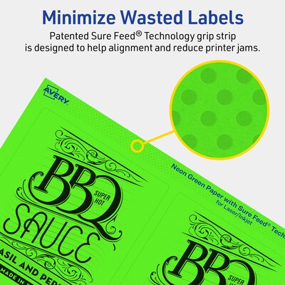 Avery Laser/Inkjet Multipurpose Rectangle Labels, 4.75" x 3.75", Neon Green, 80/Pack (94254)