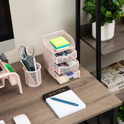 Mind Reader 4-Compartment Metal Desk Organizer, Pink (MESHMINI-PNK)