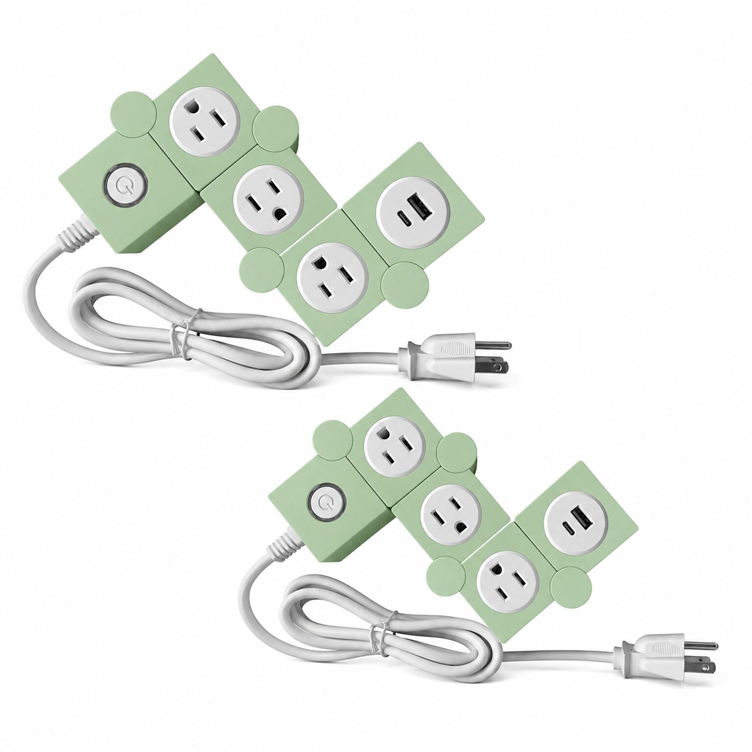 Uncaged Ergonomics Flexible 5 Extension Cord, 3-Outlet, USB-C/A Port, 14 AWG, Green, 2/Pack (2xFPS-Green)