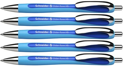 Schneider Slider Rave XB Retractable Ballpoint Pen, Extra Bold Point, Blue Ink, 5/Box (PSY132503)