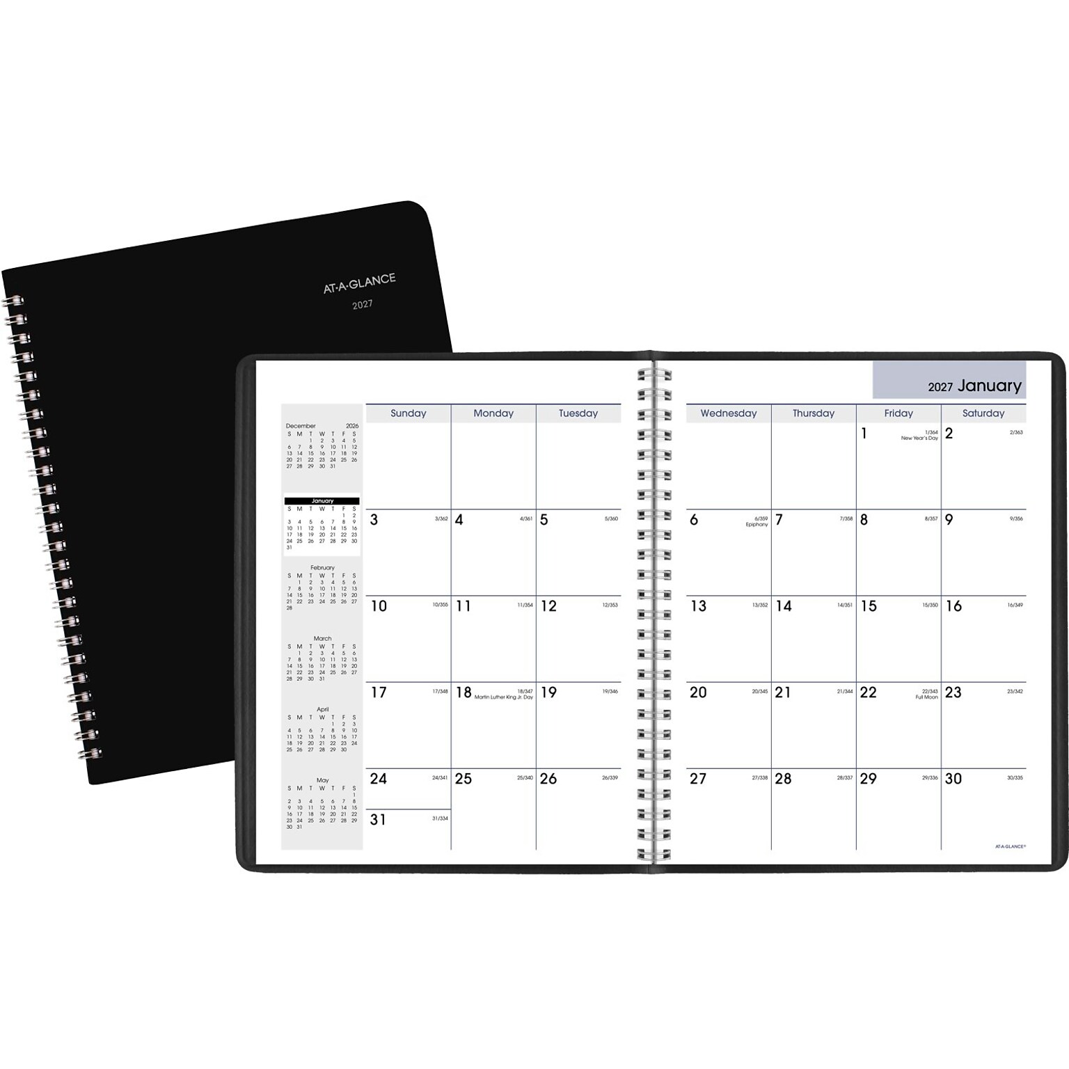 2027 AT-A-GLANCE DayMinder 7 x 8.75 Monthly Planner, Faux Leather Cover, Black (G400-00-27)