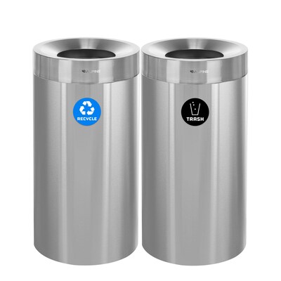 Alpine Industries Stainless Steel Recycling Bin and Trash Can with Open Lid, 27 Gallon, Silver, 2/Pack (ALP475-27-R-T)