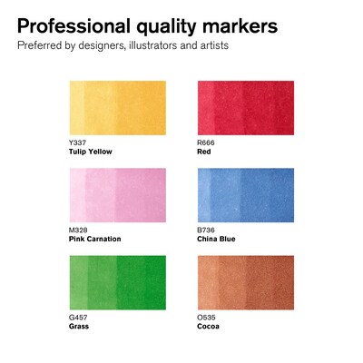 Winsor & Newton Promarker Dual-Tip Alcohol Based Marker, Mid Tones, 6/Pack (WNX0290112)