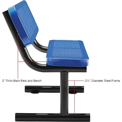 Global Industrial 4' Outdoor Steel Bench w/ Backrest, Perforated Metal, Blue (695744BL)