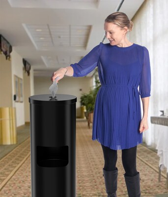 Gritt Commerical Wipe Dispenser Station with 7-Gallon Built-in Trash Can, Black (GRI509-BLK)