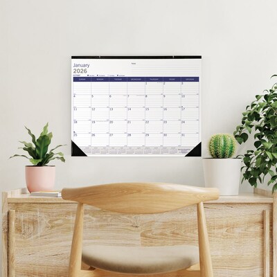 2026 Blueline DuraGlobe Bamboo Fiber 22" x 17" Monthly Desk Pad Calendar, Blue/White (C177227)