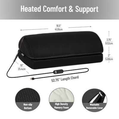 Mind Reader Heated Memory Foam Footrest with 4 Heat Settings, Timer & Auto Shut-Off, Adjustable Height, Black (HEATFOOT-BLK)