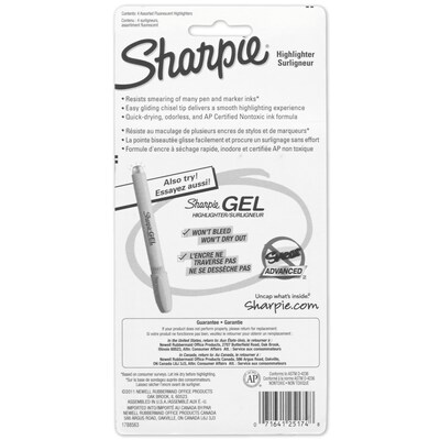 Sharpie Tank Highlighter, Chisel Tip, Assorted, 4/Pack (25174WC)