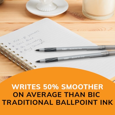BIC Xtra Comfort Round Stic Grip Ballpoint Pens, Medium Point, Black Ink, Dozen (13726/GSMG11)
