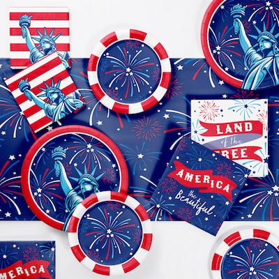 Say Hooray! Lady Liberty Fourth of July Disposable Party Tableware Set, 49/Pack (DTC9636E2A)