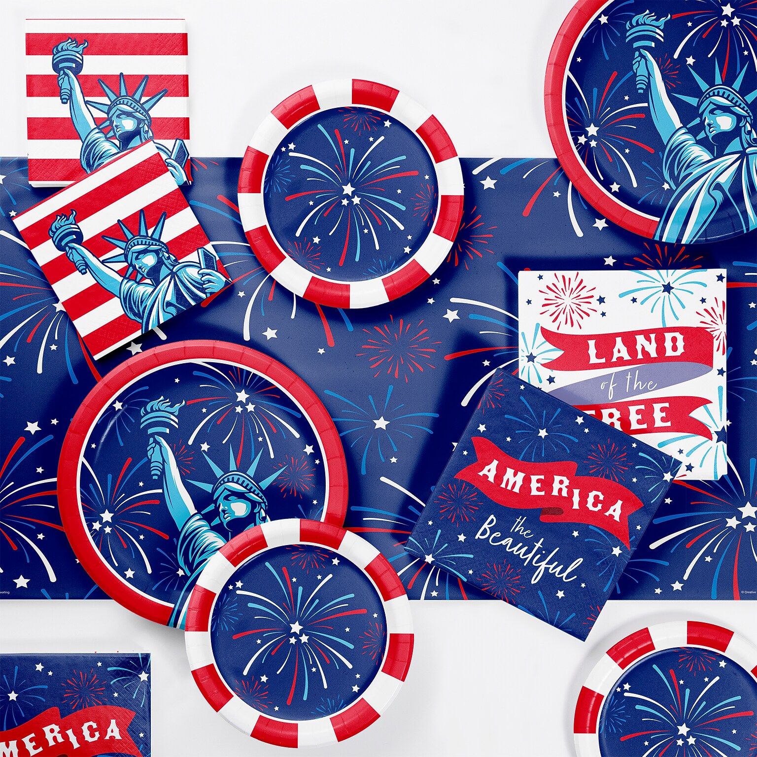 Say Hooray! Lady Liberty Fourth of July Disposable Party Tableware Set, 49/Pack (DTC9636E2A)