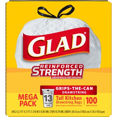 Great Value Strong Flex Tall Kitchen Drawstring Trash Bags, 13 Gallon, 120  Count