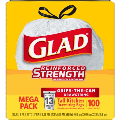 Glad ForceFlex Kitchen Bags, Tall, Drawstring, Gain Original Scent, 13 Gallon - 80 bags