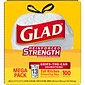 Glad 13 Gallon Trash Bag, 8.5"x8.5", Low Density, .72 mil, White, 100 Bags/Box (CLO 78526)