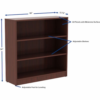 Lorell 36" 3-Shelf Bookcase with Adjustable-Shelves, Mahogany Laminate (LLR99781)